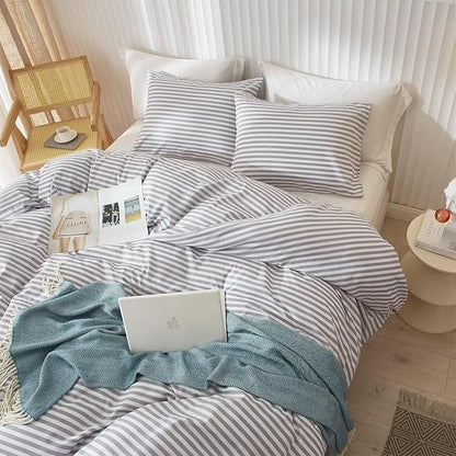 LifeTB Queen Comforter Set Grey White Stripes Comforter 3 Pieces Fluffy Soft Lightweight Bedding Comforter for All Season Down Alternative Comforter Boho Farmhouse Bedding Striped Comforter Set