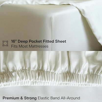 DOZ Sheet Set, 100% Viscose derived from Bamboo, Organically Grown, Buttery Soft, Cooling Sheets, High GSM, Deep Pockets - 2 Piece - 1 Pillowcase 1 Fitted Sheet (Ivory, Twin XL)