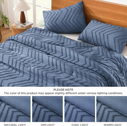 Litanika Ocean Blue California King Size Comforter Set, 3 Pieces Chevron Tufted Bedding Set & Collections, All Season Bed Set (104x96In Comforter and 2 Pillow Shams)