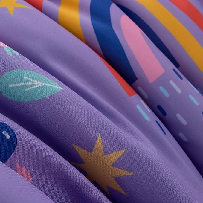 Btargot Lightweight Soft 3 Piece Rainbow Comforter Set with 2 Pillow Covers, Cartoon Love Hearts Flowers and Sun Star Bedding Set for Girls Boys Kids, Full Dark Purple
