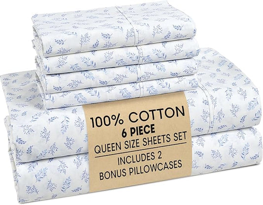 Casa Platino Queen Size Sheets – 100% Cotton Crisp Percale Weave Sheets Queen Size, Soft Cozy Feel with 4 Pillowcases, 15" Deep Pockets & Breathable Fabric for All Sleepers & Everyday Use – Amethyst