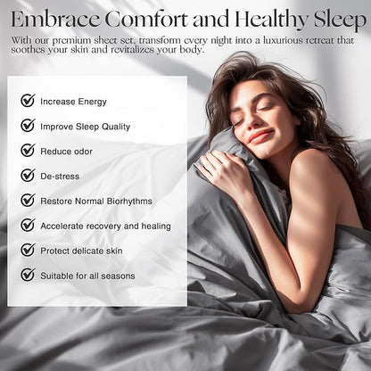 Silver Infused Bed Sheets Set, Temperature-Regulating Fabric with Self-Cleaning Technology for 3X Freshness Sleep (Grey, Queen)
