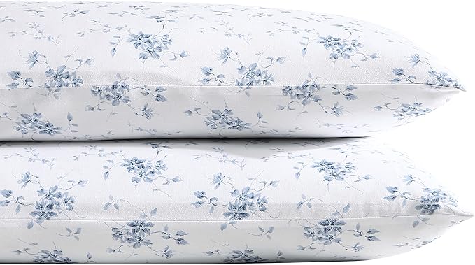 Laura Ashley - Pillowcase Set, Smooth & Wrinkle-Resistant Cotton Sateen Bedding, 2 Piece Pillowcases (Garden Muse Blue, Standard)