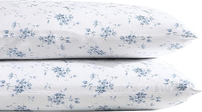 Laura Ashley - Pillowcase Set, Smooth & Wrinkle-Resistant Cotton Sateen Bedding, 2 Piece Pillowcases (Garden Muse Blue, Standard)