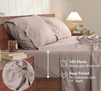 RUVANTI 100% Cotton Sheets – California King Percale Bedding, Cooling & Breathable, Durable with a Crisp, Soft & Comfortable Feel, 14" Deep Pocket, 4-Piece Set, Warm Mocha