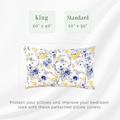 Elegant Comfort Ultra Soft Set of 2 Floral Print Pillowcases - 1500 Premium Hotel Quality Microfiber, Soft and Smooth Envelope Closure 2-Piece Pillow Covers - Standard/Queen, Gold Jenna