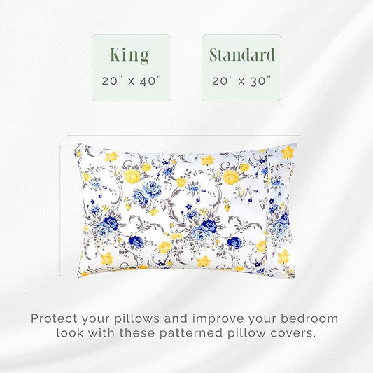 Elegant Comfort Ultra Soft Set of 2 Floral Print Pillowcases - 1500 Premium Hotel Quality Microfiber, Soft and Smooth Envelope Closure 2-Piece Pillow Covers - Standard/Queen, Gold Jenna