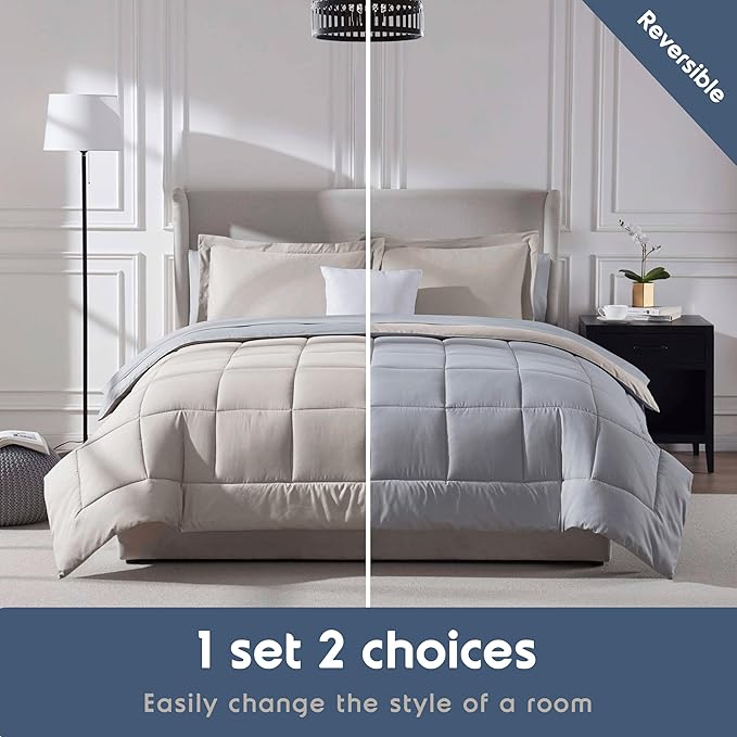 Nestl 7 Piece King Comforter Set – Linen Reversible Bed in a Bag – Complete King Size Bedding Set with Sheets, Pillowcases and Shams