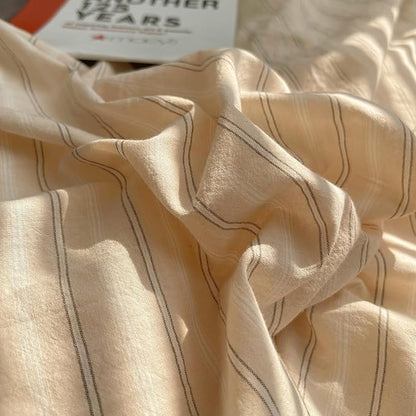 mixinni Striped Comforter Set King Size - Beige Comforter with Black White Stripes Pattern, 3 Pieces All Seasons Bedding Set, Soft Breathable Vintage Farmhouse Comforter with Pillowcases