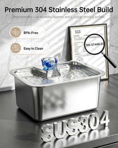 3 Gallon Large Dog Water Fountain, Stainless Steel Pet Water Fountain for Large Dogs, Automatic Big Dog Water Bowl Dispenser Drinking with 4 Filters, Easy to Clean, Quiet Pump
