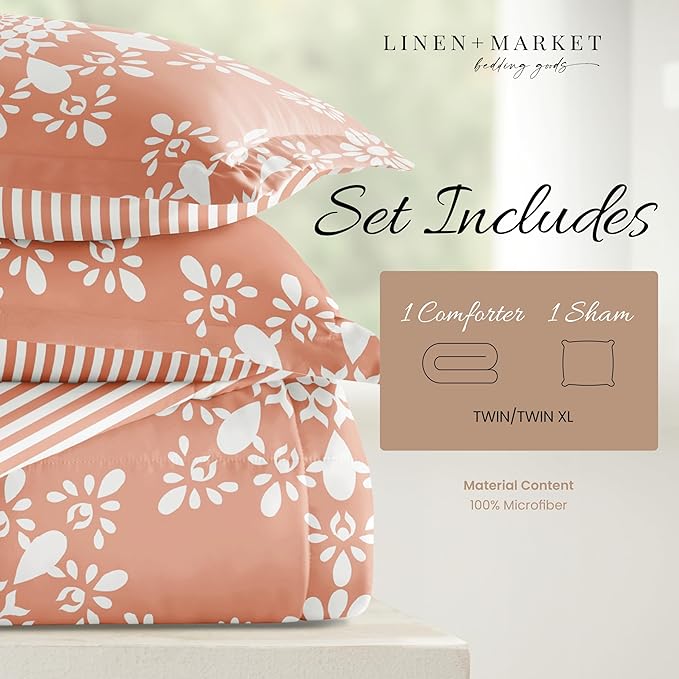 Linen Market Reversible Twin Size Comforter Set (2 Piece) - Bring Luxury Home with Our Soft and Lightweight Down Alternative Comforter Twin Set - This Includes Your Twin Comforter and 1 Pillow Sham