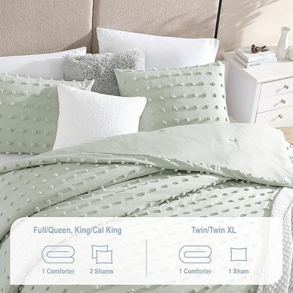 Swift Home Twin/Twin XL Sage Comforter Set - Decorative Tufted Pom Poms Bedding Set - 2 Pieces Bed Linen, 1 Comforter and 1 Pillow Sham