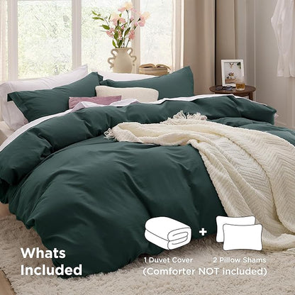 Bedsure Forest Green Duvet Cover King Size - 3 Pieces Prewashed Cotton-Like Polyester Extra Soft Bedding Set, Includes 1 Duvet Cover 104x90 Inches with Zipper Closure & 2 Pillow Shams, No Comforter