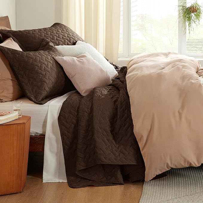 Bedsure Quilts King Size - Lightweight Bedspreads King Size with Basket Weave Pattern, Soft Quilt Bedding Set, Brown Comforter Set Coverlet for All Seasons with 2 Pillow Shams (106" x 96") | Skin-Friendly Soft, All-Season Comfort, Breathable, Lightweig...