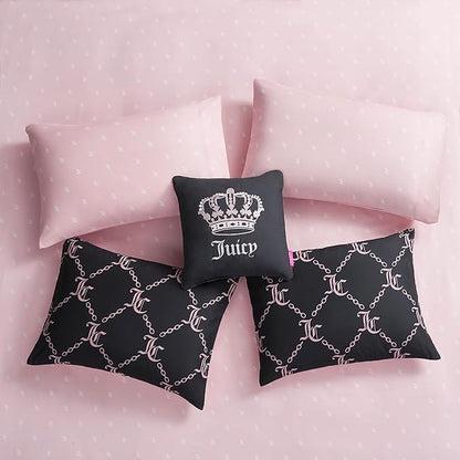 Juicy Couture Black Link Logo Printed Comforter Set, Full – Complete 8-Piece Bed in a Bag Collection