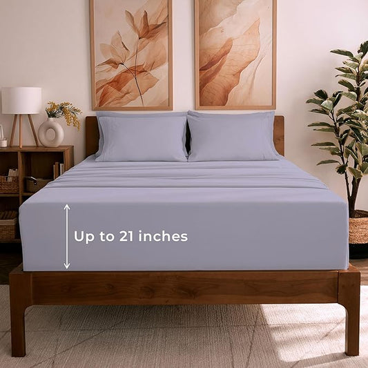 Mellanni King Sheet Set - 6-Piece Iconic Collection Bedding, (Including 4 Pillowcases), 21-Inch Extra Deep Pocket, Easy Care, Ultra Soft, Cooling Sheets, Brushed Microfiber - Lavender
