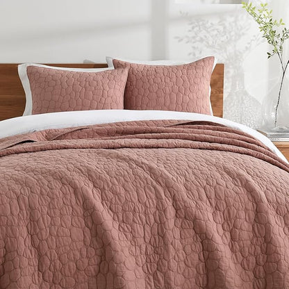 HORIMOTE HOME 100% Cotton Quilt Set King Size, Cameo Rose Pre-Washed Bedspreads Coverlet Set with Cobblestone Pattern, Cozy Lightweight Stitching Decorative Bedding Cover for All Seasons