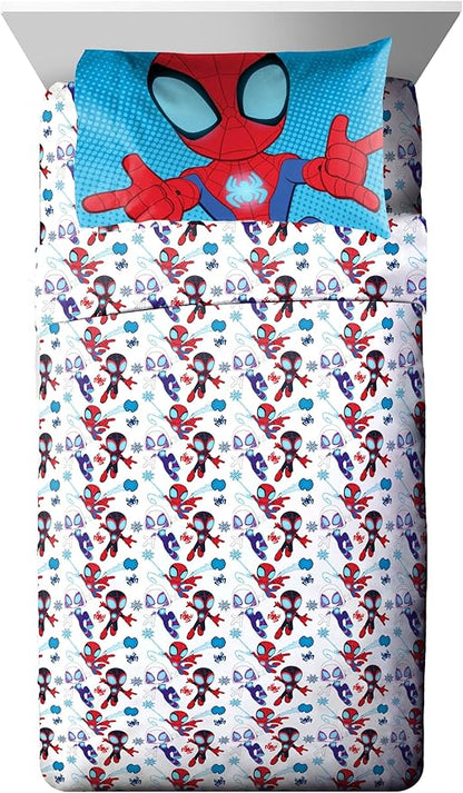Jay Franco Marvel Spidey & His Amazing Friends Twin Size Comforter Set - 4 Piece Includes Sheet Set, Pillow Covers & Bonus Duffle Bag - Super Soft Kids Bedding with Ghost Spider and Miles Morales