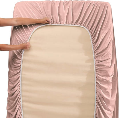 Nestl Twin Size Sheet Set, 4 Piece Extra Deep Pocket (18-24 inches), Microfiber, Hotel Luxury, Soft, Breathable, Wrinkle-Free, Easy to Care, Peach Beige