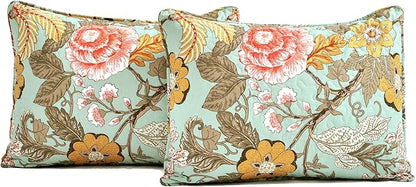 Lush Decor Sydney Reversible Cotton Quilt Set, 3 Piece Set, King, Blue & Green - Cotton Bedding Set - Blue Floral Quilt - Cottage Decor - Bedding King Size
