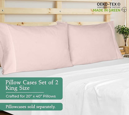 Royale Linens King Pillowcase Set of 2 - Bed Pillow Cover - 20" x 40" -Pink Pillowcases - 1800 Brushed Microfiber, Wrinkle & Fade Resistant - Soft & Cozy- King Size Pillow Case (Pink)