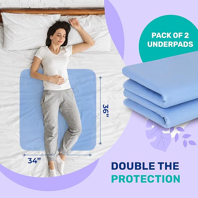 Hearth & Harbor Incontinence Bed Pads Washable Waterproof 34”x36”, Washable Pee Pads for Adults, Elderly, Kids & Pets, Heavy Absorbency Pads for Beds for Incontinence Adults, 4 Pack Reusable Underpads
