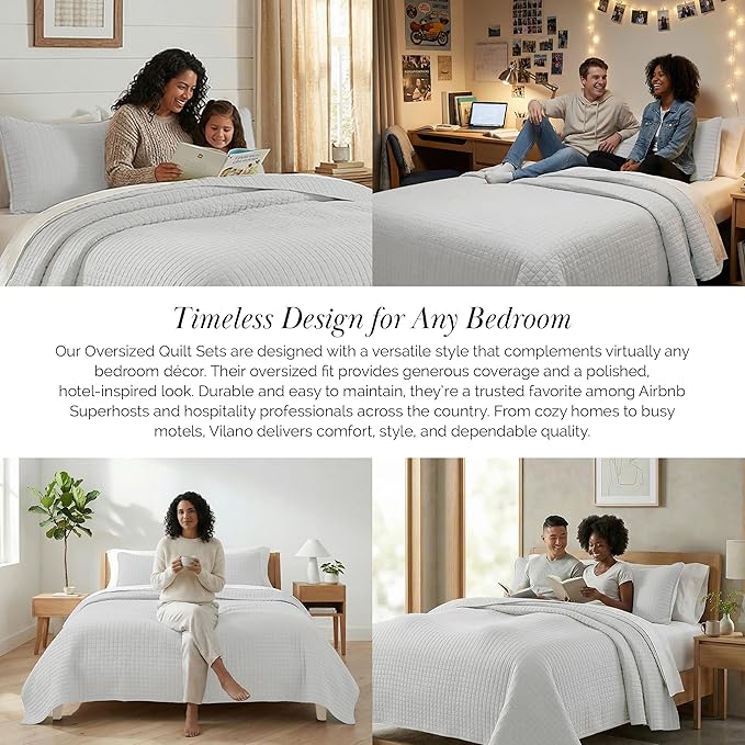 Southshore Fine Living, Inc. Queen Quilt Set, Full Size Bedspread with 2 Matching Pillow Shams, Soft Microfiber Lightweight Quilts, Queen Size Coverlet, Easy Care Machine Washable, Light Grey