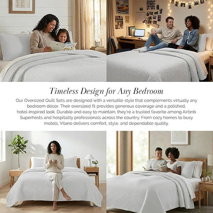 Southshore Fine Living, Inc. Queen Quilt Set, Full Size Bedspread with 2 Matching Pillow Shams, Soft Microfiber Lightweight Quilts, Queen Size Coverlet, Easy Care Machine Washable, Light Grey