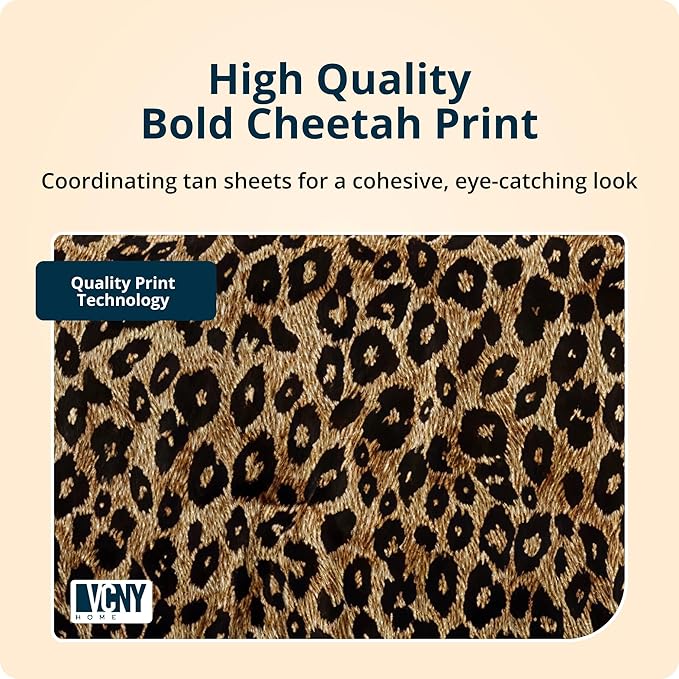 VCNY Home Bed in a Bag 6-Piece Bedding Set - Twin XL Size | Cheetah Print Shams, Decorative Pillows & Pillowcases | Elevate Your Home Decor | Luxurious, Soft & Cozy | No-WrinkleMicrofiber Polyester