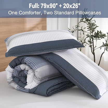Litanika Full Comforter Set Black Blue - 3 Pieces Lightweight Fluffy Bedding Comforter Sets, All Season Down Alternative Comforter (1 Comforter, 2 Pillowcases)