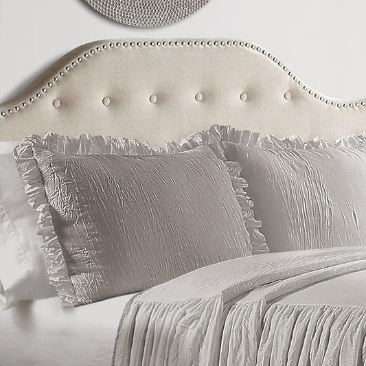 Lush Decor Ruffle Skirt Bedspread Set - 2-Piece Luxurious Farmhouse Bedding - Elegant Ruffle Detail - Timeless Style - Soft Lightweight Sheets - Twin, Grey