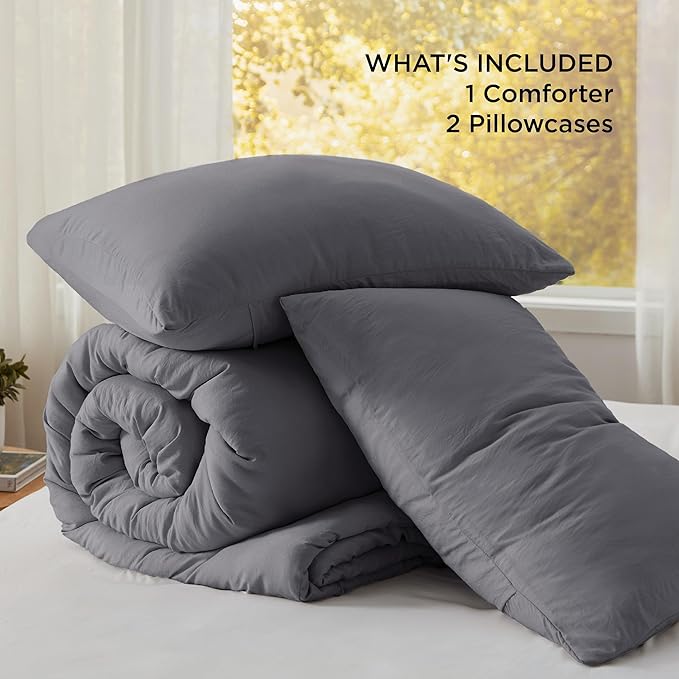 Bedsure Super King Plus Comforter Set, Dark Grey Soft Prewashed Bedding for All Seasons, 3 Pieces GentleSoft™ Bed Set, 1 Lightweight Comforter (128"x120") and 2 Pillowcases (20"x36")