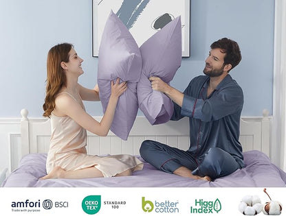 Pillow Cases, King Size Cotton Percale Weave Pillowcases, Pre-Shrunk Breathable and Hypoallergenic Pillowcases, Set of 2 (2 Piece King 20 Inch x 40 Inch, Light Purple)