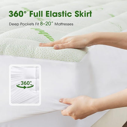 Mattress Pad Twin Size, Cooling Pillow Top Mattress Topper, Ultra Soft Viscose Made from Bamboo, Breathable for Hot Sleepers, Deep Pocket 8"-20", Green
