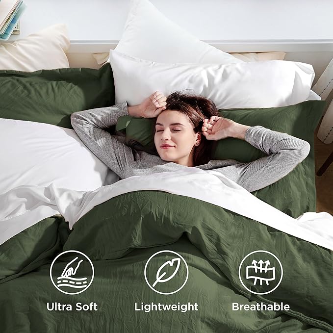 Bedsure Olive Green Duvet Cover Twin/Twin XL Size - 2 Pieces Prewashed Polyester Extra Soft Bedding Set, Includes 1 Twin Duvet Cover 68''x90'' with Zipper Closure & 1 Pillow Sham, No Comforter