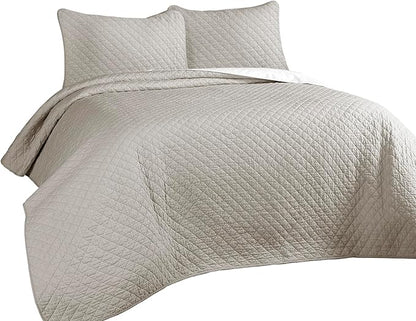 Lush Decor Ava Quilt Diamond Pattern Solid 3 Piece Oversized Bedding Blanket Bedspread Set - Full/Queen - Gray