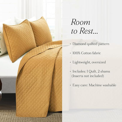 Lush Decor Ava Diamond Cotton Quilt California King Size 3 Piece Set King/California King Mustard - Yellow Bedding Set California King Quilt - Fall Quilts