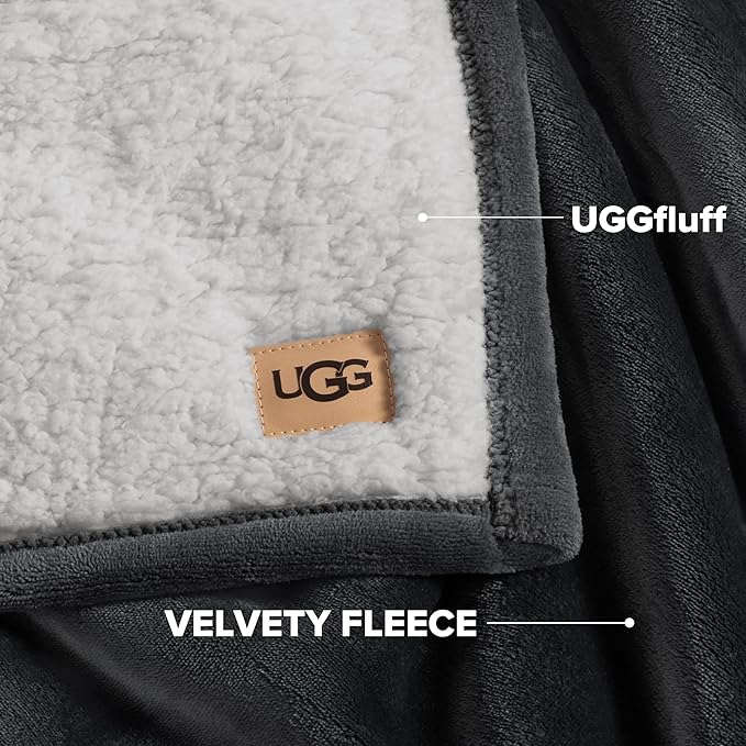 UGG Nita Twin Blanket, Plush Soft Twin XL Fuzzy Blanket for Bed or Oversized Throw for Couch, Cozy Bedding, Luxury Bedroom Decor, 66-inch x 90-inch, Charcoal Grey
