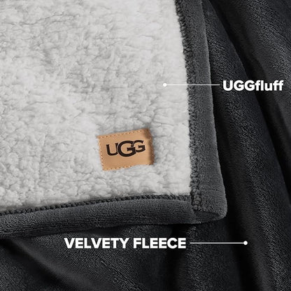 UGG Nita Twin Blanket, Plush Soft Twin XL Fuzzy Blanket for Bed or Oversized Throw for Couch, Cozy Bedding, Luxury Bedroom Decor, 66-inch x 90-inch, Charcoal Grey