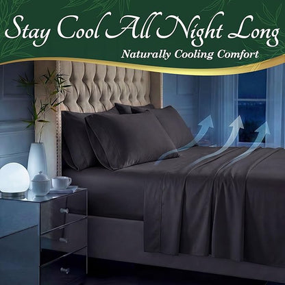DECOLURE 100% Viscose Derived from Bamboo Sheets Twin Size - Luxury 4 Pc Naturally Cooling Sheets, Ultra Soft Bed Set - Deep 17" Pockets, Durable Double Stitching, Oeko Tex Standard (Charcoal)