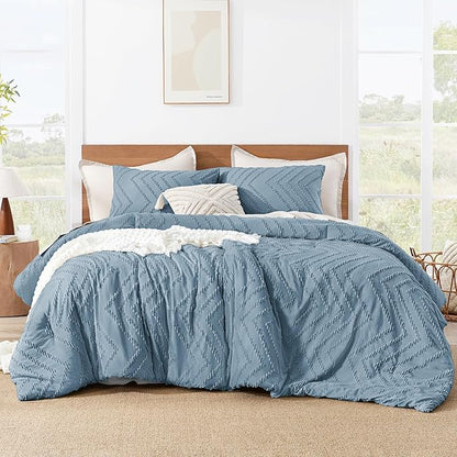 Litanika King Comforter Set Grayish Blue, 3 Pieces Lightweight Tufted Solid Bedding Sets, Down Alternative Comforter Fluffy Bed Set Gift Choice