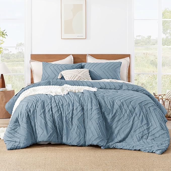 Litanika Grayish Blue Full Comforter Sets, Lightweight Fluffy Bedding Comforter Sets for Bed, 3 Pieces Down Alternative Comforter Bed Set Gift Choice (79x90Inches, 1 Comforter and 2 Pillow Shams)