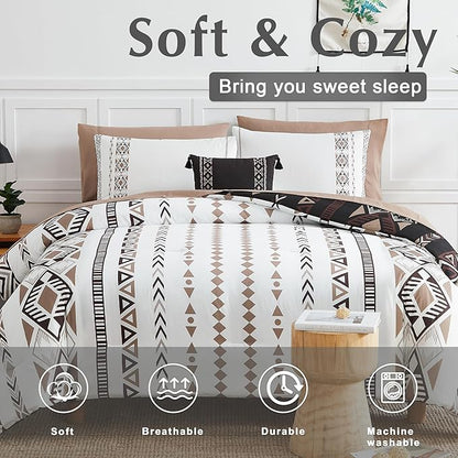 Geniospin Cal King Size Comforter Set- 7 Pieces Boho Bed in a Bag, Western Bedding Set for All Seasons, Reversible Aztec Bedding, Lightweight Comforter Bed Set with Sheets, Pillowcases & Shams