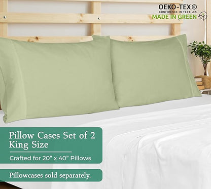 Royale Linens King Pillowcase Set of 2 - Bed Pillow Cover - 20" x 40" -Sage Green Pillowcases - 1800 Brushed Microfiber, Wrinkle & Fade Resistant - Soft & Cozy- King Size Pillow Case (Sage)