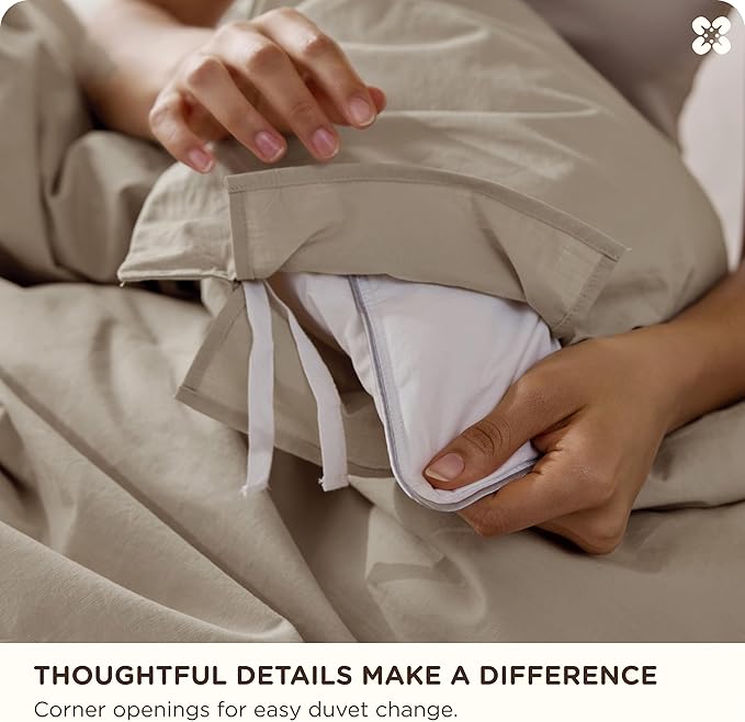 Bedsure Cotton Duvet Cover Queen - Luxury Slub Weave 100% Cotton Duvet Cover Set, PureWoven Bedding Set with a Linen Like Textured, Easy Change, Tannish Linen Grey, 90" x 90"
