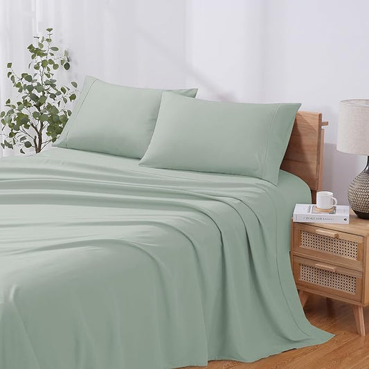 Modern Threads Soft Microfiber Solid Sheets - Luxurious Microfiber Bed Sheets - Includes Flat Sheet, Fitted Sheet with Deep Pockets, & Pillowcases Seafoam California King