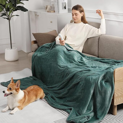 Heated Blanket King Size Electric Blanket 100''X90'' - Fast Heating Blanket Ultra Soft Flannel, Dual Controllers with 5 Heat Levels & 10 Hrs Timer, Machine Washable King Heated Blanket, Green