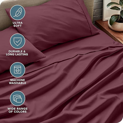 Bare Home Full Sheet Set - 1800 Ultra-Soft Microfiber Full Bed Sheets - Double Brushed - Deep Pockets - Easy Fit - 4 Piece Set - Bedding Sheets & Pillowcases (Full, Burgundy)