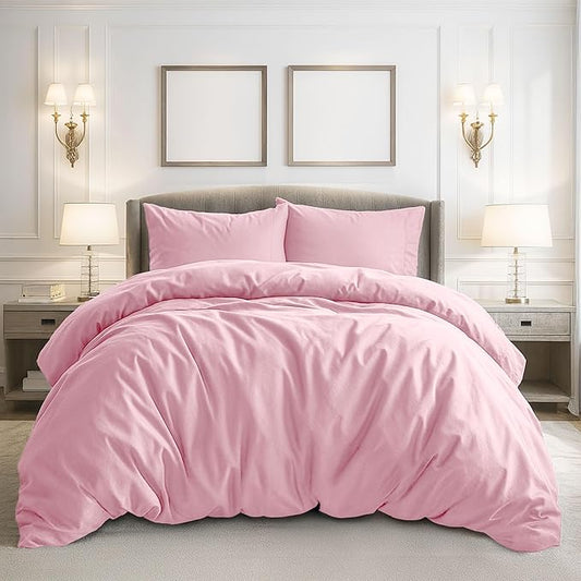 Pure Bedding Duvet Cover Full Size - 3 Pieces Extra Soft Bedding Set, Includes 1 Duvet Cover 80x90 Inches with Zipper Closure & 2 Pillow Shams, Comforter Not Included, Baby Pink