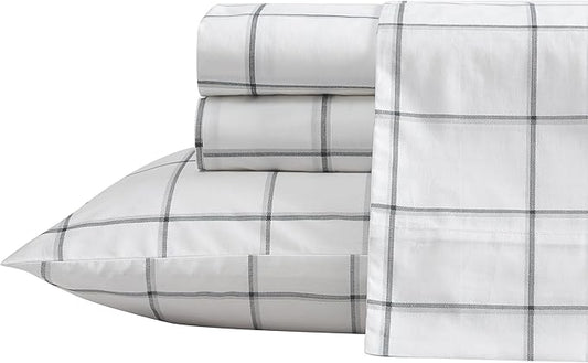 Nautica- Full Size Sheet Set, Crisp & Tailored Cooling Sheets with a Smooth Cotton Percale Lightweight Feel - Bed Sheets with Matching Pillowcases & Fitted Sheet (Plot Black)